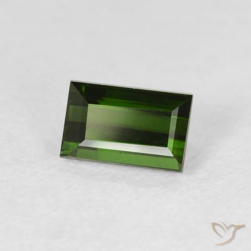 Turmalina Verde oscuro natural de 0.90 ct, Corte Baguette, VVS