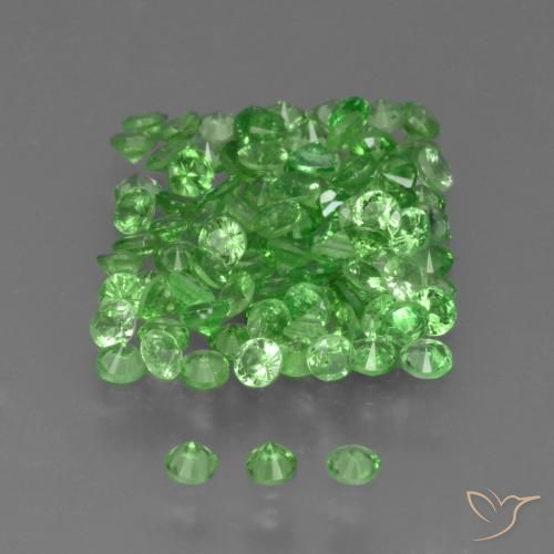 Gemas de Granate tsavorita Verde vivo natural de 4.10 ct, Redondo, VS
