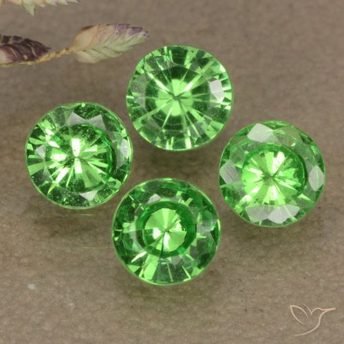 Gemas de granate tsavorita Verde vivo natural de 1.03 ct, Corte Redondo, VS