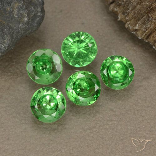 Gemas de granate tsavorita verde natural de 1,28 ct, corte redondo, VS