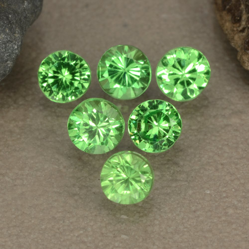 Gemas de granate tsavorita verde natural de 1,23 ct, corte redondo, VS