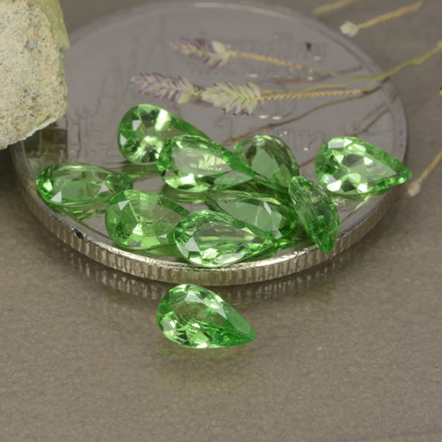 Gemas de granate tsavorita verde natural de 1,48 ct, en forma de pera, VS