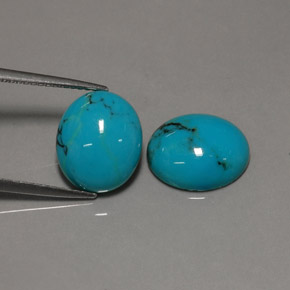 Gemas de turquesa azul natural de  ct, corte óvalo, opaco