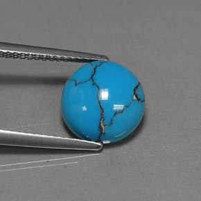 Turquesa azul natural de 2,22 ct, corte redondo, opaco