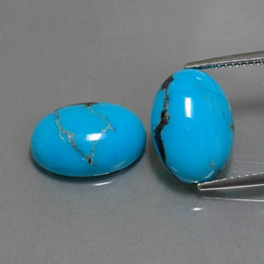 Gemas de turquesa azul natural de  ct, corte óvalo, opaco