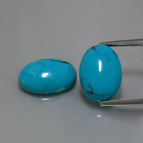 Gemas de turquesa azul natural de  ct, corte óvalo, opaco