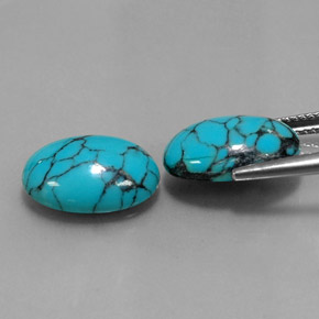 Gemas de turquesa azul natural de  ct, corte óvalo, opaco