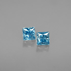 Gemas de circón azul natural de  ct, cuadrado, VVS