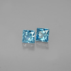 Gemas de circón azul natural de  ct, cuadrado, VVS