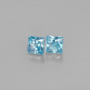 Gemas de circón azul natural de  ct, cuadrado, VVS