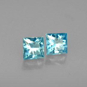 Gemas de circón azul natural de  ct, cuadrado, VVS-VS