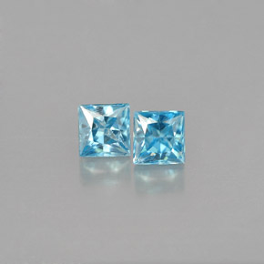 Gemas de circón azul natural de  ct, cuadrado, VVS-VS
