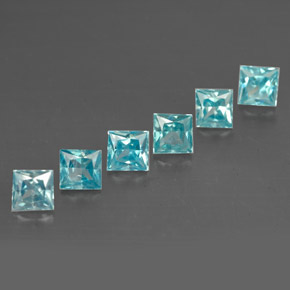 Gemas de circón azul natural de  ct, cuadrado, VVS