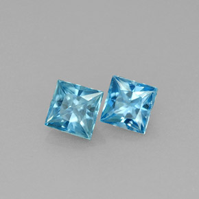 Gemas de circón azul natural de  ct, cuadrado, VVS