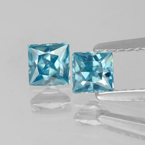 Gemas de circón azul natural de  ct, cuadrado, VVS-VS
