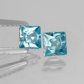 Gemas de circón azul natural de  ct, cuadrado, VVS-VS
