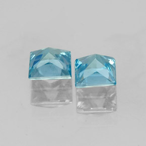 Gemas de circón azul natural de  ct, cuadrado, VVS-VS