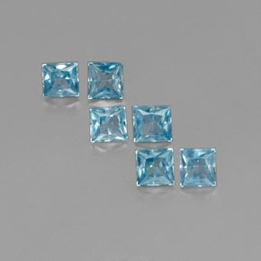 Gemas de circón azul natural de  ct, cuadrado, VVS-VS