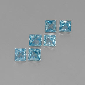 Gemas de circón azul natural de  ct, cuadrado, VVS-VS