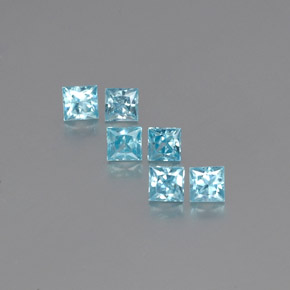 Gemas de circón azul natural de  ct, cuadrado, VVS-VS