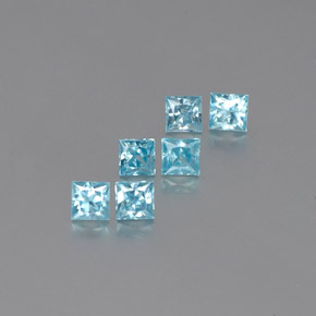 Gemas de circón azul natural de  ct, cuadrado, VVS-VS