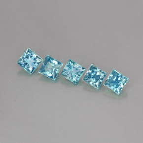 Gemas de circón azul natural de  ct, cuadrado, VVS-VS