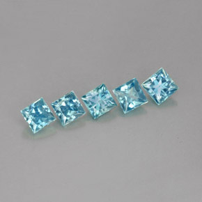 Gemas de circón azul natural de  ct, cuadrado, VVS-VS