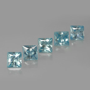 Gemas de circón azul natural de  ct, cuadrado, VVS-VS