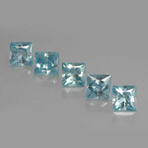 Gemas de circón azul natural de  ct, cuadrado, VVS-VS
