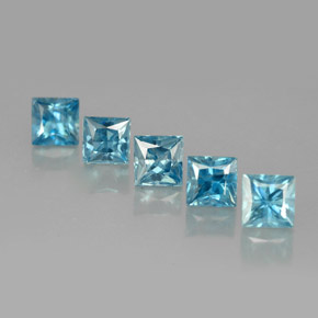 Gemas de circón azul natural de  ct, cuadrado, VVS-VS