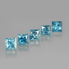 Gemas de circón azul natural de  ct, cuadrado, VVS-VS