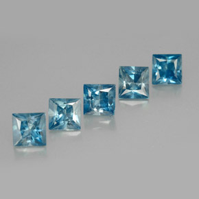 Gemas de circón azul natural de  ct, cuadrado, VVS-VS
