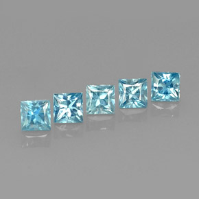 Gemas de circón azul natural de  ct, cuadrado, VVS-VS