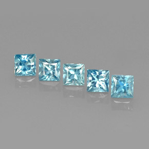 Gemas de circón azul natural de  ct, cuadrado, VVS-VS