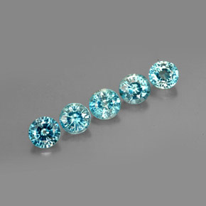 Gemas de circón azul natural de  ct, corte redondo, VS
