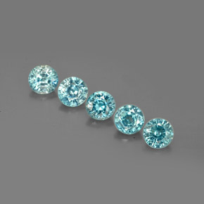 Gemas de circón azul natural de  ct, corte redondo, VS