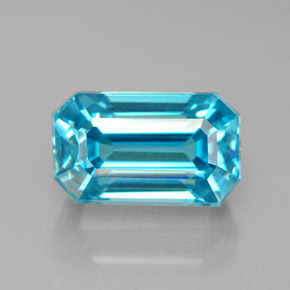 Circón azul natural de 6,46 ct, corte esmeralda, VVS