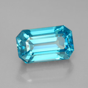 Circón azul natural de 6,46 ct, corte esmeralda, VVS