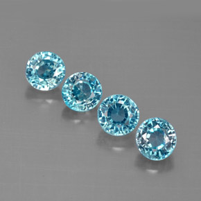 Gemas de circón azul natural de  ct, corte redondo, VS