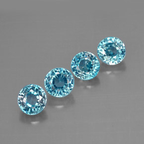 Gemas de circón azul natural de  ct, corte redondo, VS