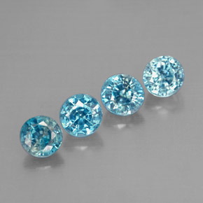 Gemas de circón azul natural de  ct, corte redondo, VS