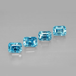 Gemas de circón azul natural de  ct, corte esmeralda, VVS