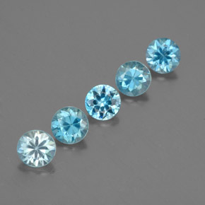 Gemas de circón azul natural de  ct, corte redondo, VVS-VS