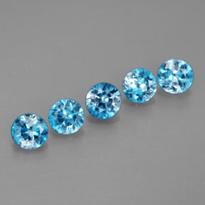Gemas de circón azul natural de  ct, corte redondo, VS