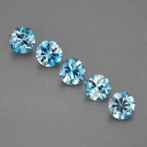 Gemas de circón azul natural de  ct, corte redondo, VVS-VS
