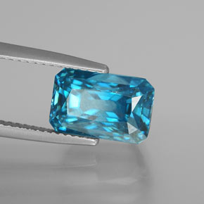 Circón azul natural de 9,03 ct, corte esmeralda, VS