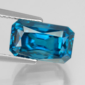 Circón azul natural de 6,87 ct, corte esmeralda, VVS