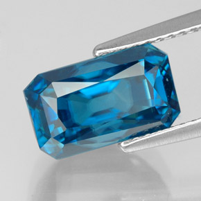 Circón azul natural de 6,87 ct, corte esmeralda, VVS