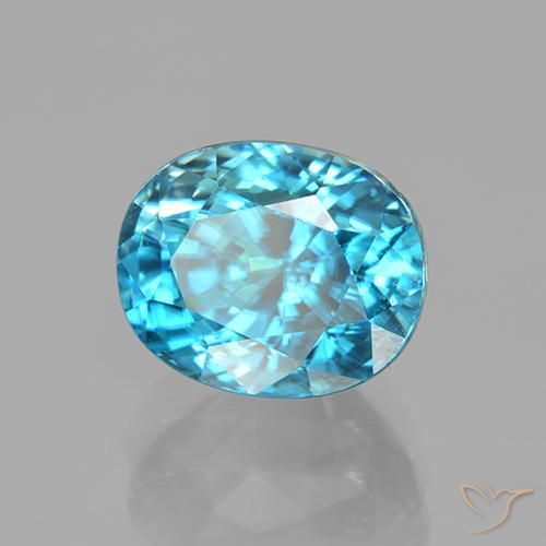 Circón Azul medio natural de 5.59 ct, Ovalada, VVS