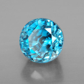 Circón azul natural de 4,38 ct, corte redondo, VVS